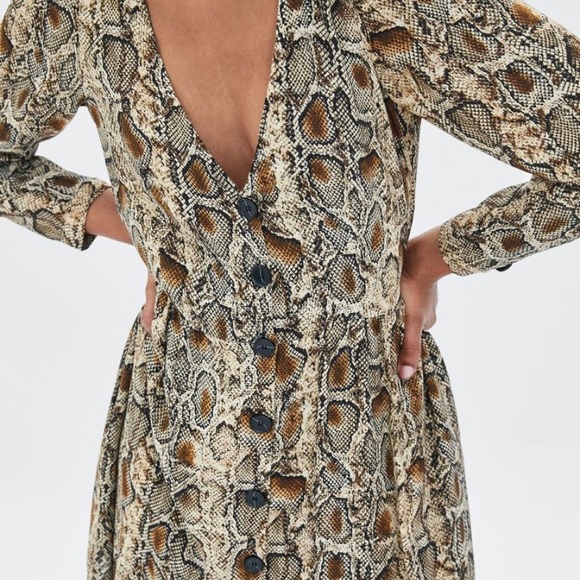 Zara snakeskin print mini dress long sleeves - Picture 1 of 6